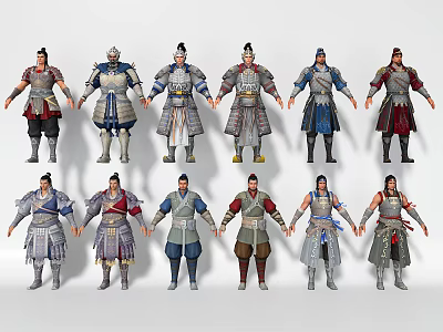 Ancient Soldier Character Models With Various Colored Armor Different Styles And Standing Poses 3d model