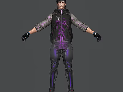 Futuristic Game Movie Character In Purple Black Armor With Glowing Details 3d model
