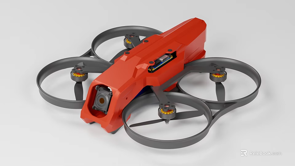 Red Quadcopter Drone With Four Propellers And Front Camera Design 3d model 