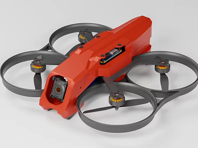 Red Quadcopter Drone With Four Propellers And Front Camera Design 3d model