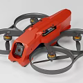 Red Quadcopter Drone With Four Propellers And Front Camera Design
