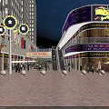 Vibrant Commercial Street Night Scene With Neon Signs Pedestrians Plaza And Decorative Lights