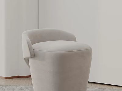 Modern Light Gray Upholstered Side Table With Curved Armrest And Round Top Design 3d model