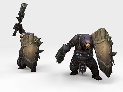 Game Movie Bear Warrior Character With Spiked Armor Large Shield And Weapon 3d model