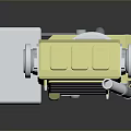 Industrial Mechanical Device With Yellow Casing Silver Metal Parts And Pipes Structure