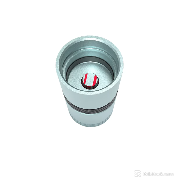 Silver Cylindrical Container With Red White Striped Logo And Metallic Finish 3d model 