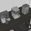 Modern Black Countertop With Stainless Steel Kitchen Appliances And Coffee Maker