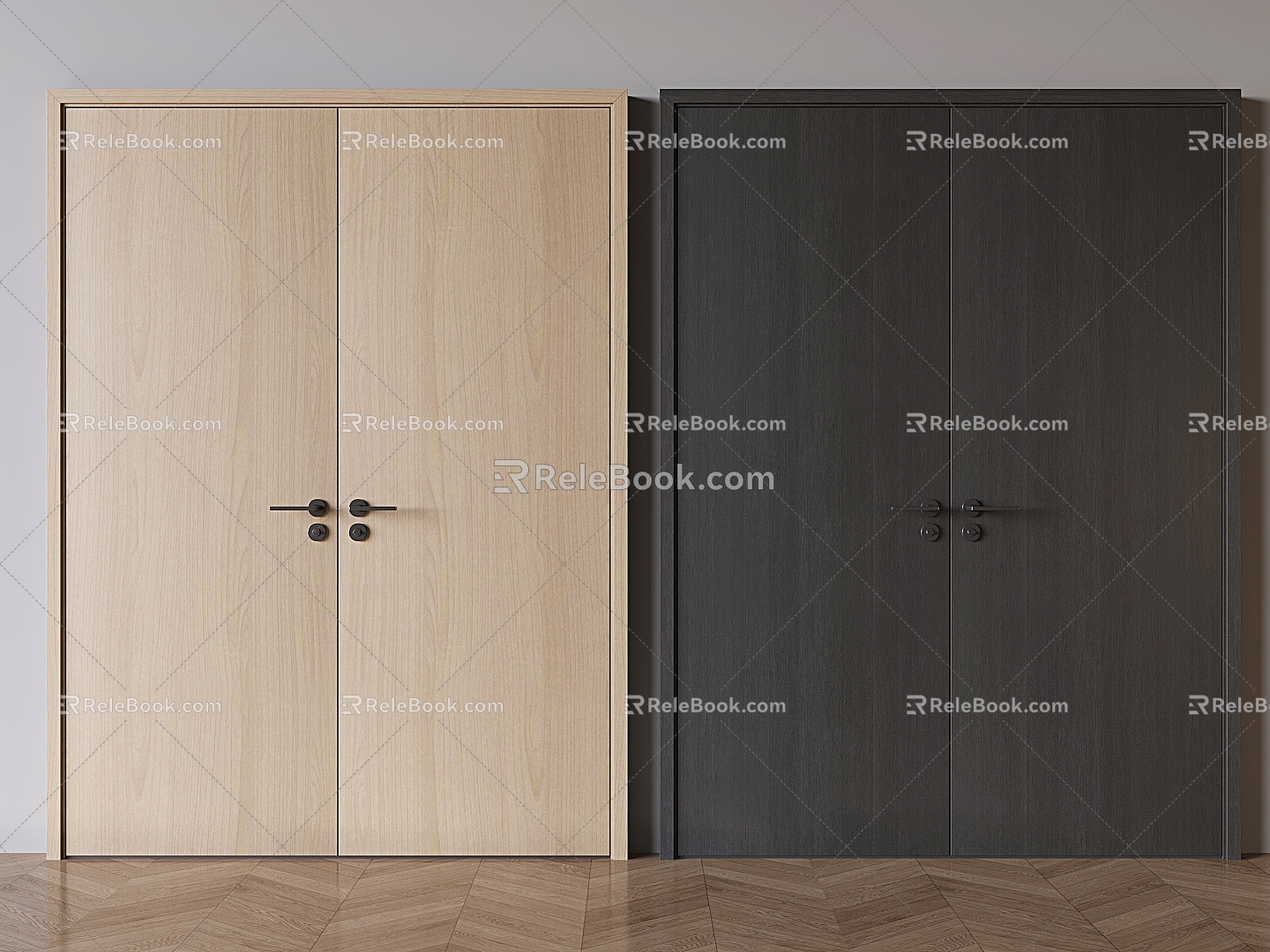 Nordic Solid Wood Double Door Double Door Hotel Flat Door Ballroom Double Door 3d model