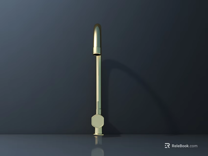 Golden Modern Tall Faucet With Sleek Design Against Dark Background 3d model 