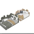 Cozy Kids Bed With Curved Backrest Striped Checkered Pillows And Soft Blankets