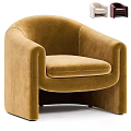 Beige Upholstered Modern Single Sofa With Curved Armrests And Comfortable Seat