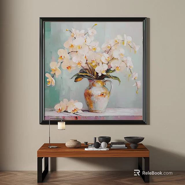 Orchid Floral Painting In Vase For Interior Decor 3d model 