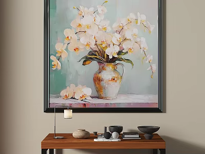 Orchid Floral Painting In Vase For Interior Decor 3d model