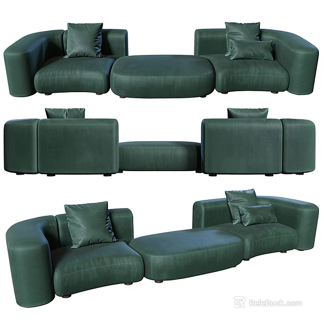 Modern Green Sectional Sofa With Plush Pillows And Modular Design 3d model