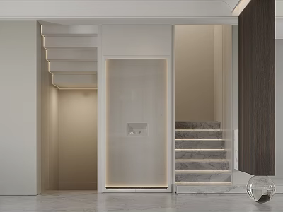 Modern Stairs Design With Marble Steps Illuminated Lighting And Wooden Accents In Minimalist Interior 3d model