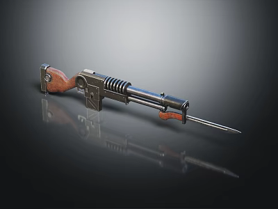 Vintage Military Weapon Featuring Wooden Grip Metal Barrel And Bayonet Structure 3d model
