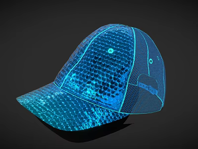 Blue Sequined Mesh Hat With Modern Design And Reflective Patterns 3d model