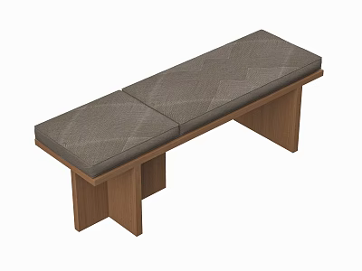 Modern Two Seat Wooden Bench With Gray Padded Seat And Sturdy Legs 3d model
