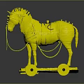 Wooden Horse Toy For Kids With Red Brown Stripes And Wheels