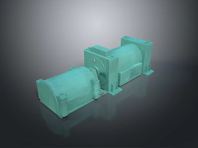 Green Industrial Motor Reducer Connected Components With Metal Design On Dark Background 3d model