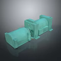 Green Industrial Motor Reducer Connected Components With Metal Design On Dark Background