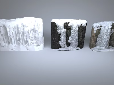 Garden Landscape Featuring Three Snow Covered Colored Stone Structures With Icicles 3d model