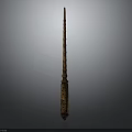 Ancient Wooden Long Staff Weapon With Intricate Carved Patterns And Traditional Design