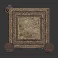 Ornate Furniture Piece Featuring Square Tabletop Arched Structure Columns Railing And Potted Plants
