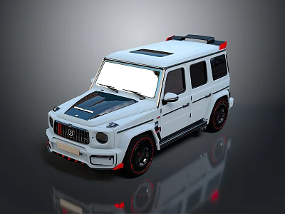 White Military Vehicle With Off Road Style Black Roof Rack Red Accents And Front Design 3d model