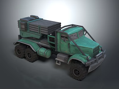 Weapon Mounted Green Military Truck With Multi Wheel Design And Transport Equipment 3d model