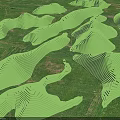Green Park Landscape With Undulating Terrain And Striped Grass Texture Design 3d model