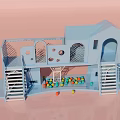 Adorable Blue Playground Equipment With Stairs Slide And Colorful Ball Pit