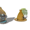 Unique Outdoor Architectural Structures In Various Shapes With Colorful Canopies Bamboo And Trees