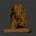 Red Reclining Elephant Sculpture On Square Base Decorative Art Piece 3d model