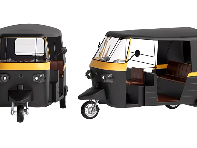 Black And Yellow Three Wheeled Tuk Tuk With Front And Side View Design 3d model