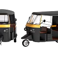 Black And Yellow Three Wheeled Tuk Tuk With Front And Side View Design
