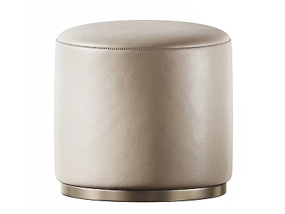 Modern Beige Round Shoe Bench With Leather Upholstered Seat And Metal Base 3d model