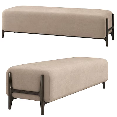 Modern Beige Upholstered Sofa Bench With Stylish Black Wooden Legs Design 3d model