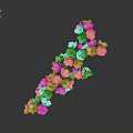 Beautiful Pink Flowers On Curved Branch With Dark Background And Reflection