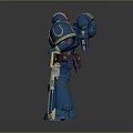 Blue And Gold Armored Warrior With Staff And Red White Blue Helmet