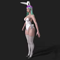 Woman With Bunny Ears And Colorful Hair In White Bodysuit Stockings And High Heels