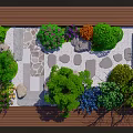 Garden Landscape Design With Green Trees Various Plants Stone Pathways And Decorative Stones