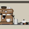 Beige Coffee Machine As Kitchen Appliance On Marble Countertop With White Cabinets And Tulip Vase