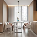Modern Living and Dining Room Interior Design With Wooden Cabinets Marble Countertops and Dining Furniture