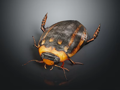 Flying Beetle With Black And Orange Hard Shell Body On Dark Background Close Up 3d model