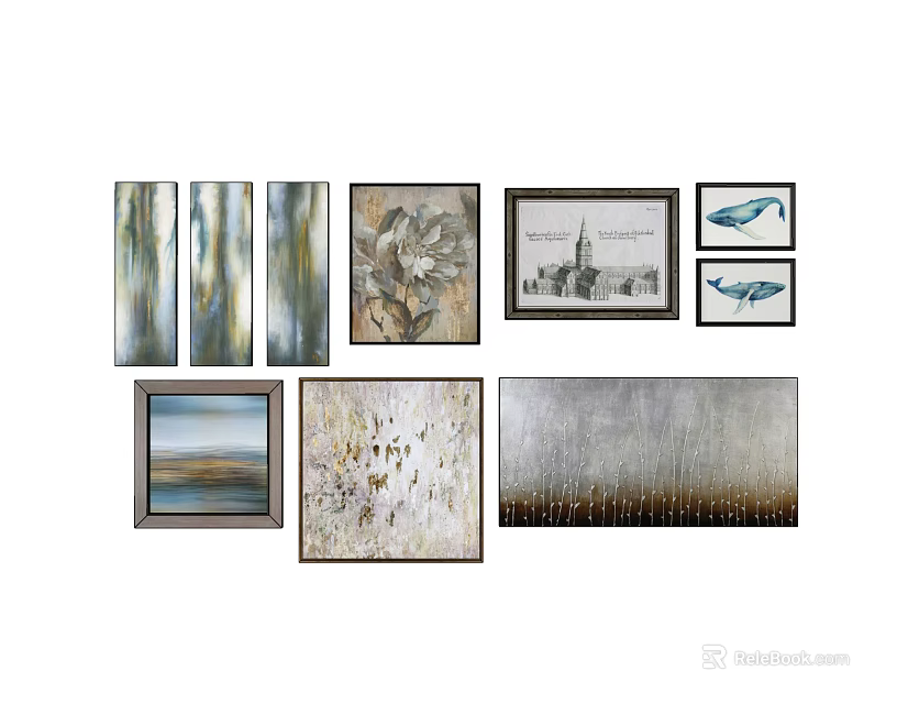 Various Style Oil Paintings For Home Wall Art Decor Including Abstract Landscape And Floral Designs 3d model 
