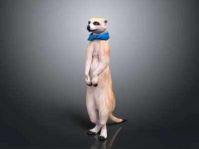 Meerkat Standing Upright Wearing Blue Bow Tie Light Brown And White Against Dark Background 3d model