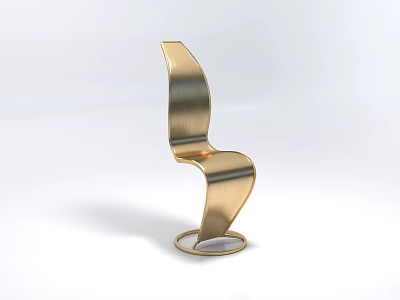 Modern Golden Metallic Leisure Chair With Curved Design And Circular Base 3d model