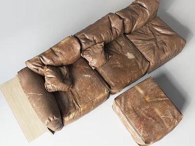 Modern Brown Leather Sectional Sofa with Soft Pillows and Matching Ottoman 3d model