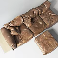 Modern Brown Leather Sectional Sofa with Soft Pillows and Matching Ottoman 3d model
